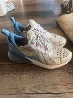 Nike Kids Sneakers in Light Gray with Blue & Yellow Accents